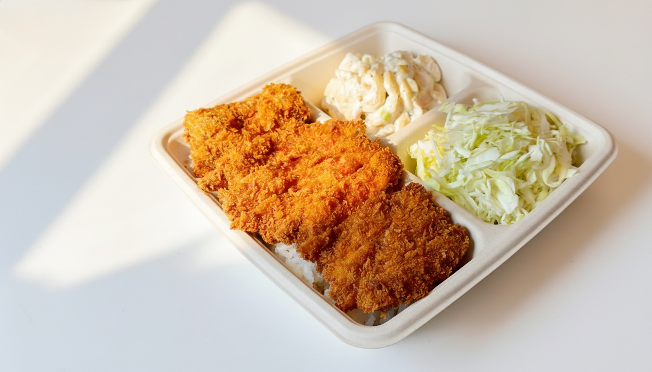 Grillbird katsu plate with rice and mac salad